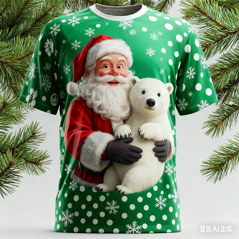 Christmas Men's T-shirt punk Santa Claus pattern print Men Women's T-shirt Breathable round neck graphic t shirts Party clothing