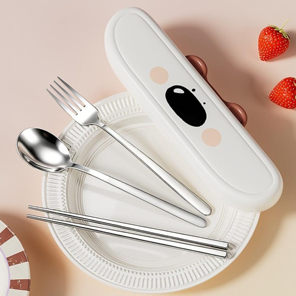 Portable Fork Spoon Chopsticks Set with Storage Box Travelling Dinnerware Set Kids