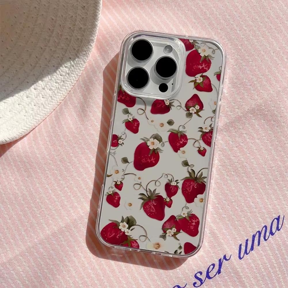 Прозрачный чехол для телефона iPhone 16 15 14 13 12 11 Pro Max 7 8 Plus XR XS Max в стиле Y2k с клубникой, противоударный, с прозрачной задней крышкой