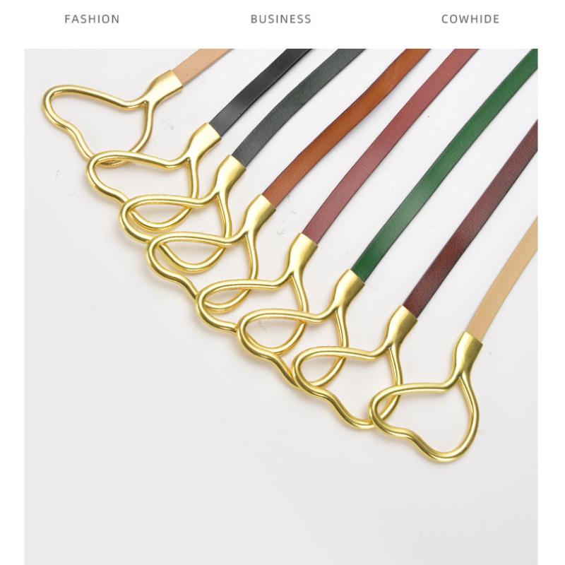 Женский кожаный ремень с узлом и украшением под рубашку, простой и универсальный тонкий ремень из чистой коровьей кожи