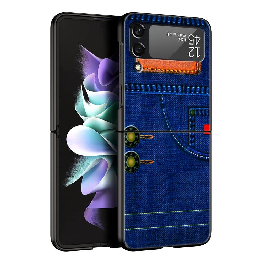 Жесткий чехол для телефона из ПК с кожаным рисунком для Samsung Galaxy Z Flip 7 6 5 4 Черная крышка для Galaxy Z Flip 3 Складной чехол Shell