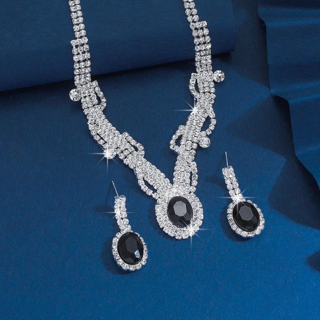 3 шт. Женская модная медная цепочка-коготь, геометрическое ожерелье с драгоценными камнями, серьги, набор с цирконами, свадебный банкет, вечеринка, праздничный подарок