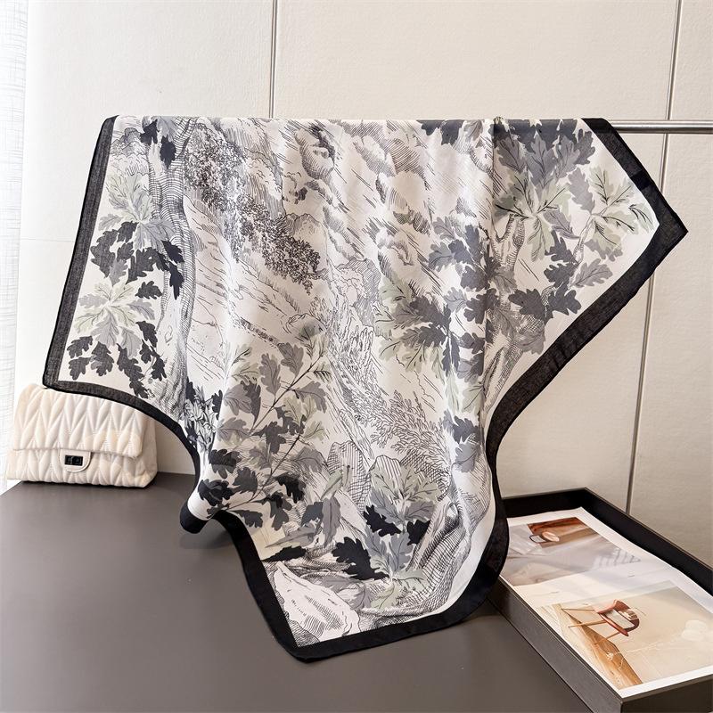 2026 New Flower Print Satin Square Silk Scarf for Women Muslim Hijab Lady Neckerchief Shawl Wraps Headband Handle Bag Ribbon