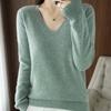 V Neck Sweater for Women Solid Long Sleeve Knit Sweaters Slim Fit Base Pullover Top