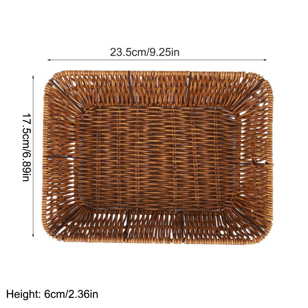 Plastic Rattan Food Plate Rectangle Fruit Tray New Bread Basket Breakfast Cake Snack