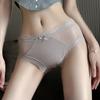 Seamless Mid Waist Briefs Sexy Lace Underwear for Women Transparent Mesh Pure Cotton Antibacterial Crotch Triangle Panties