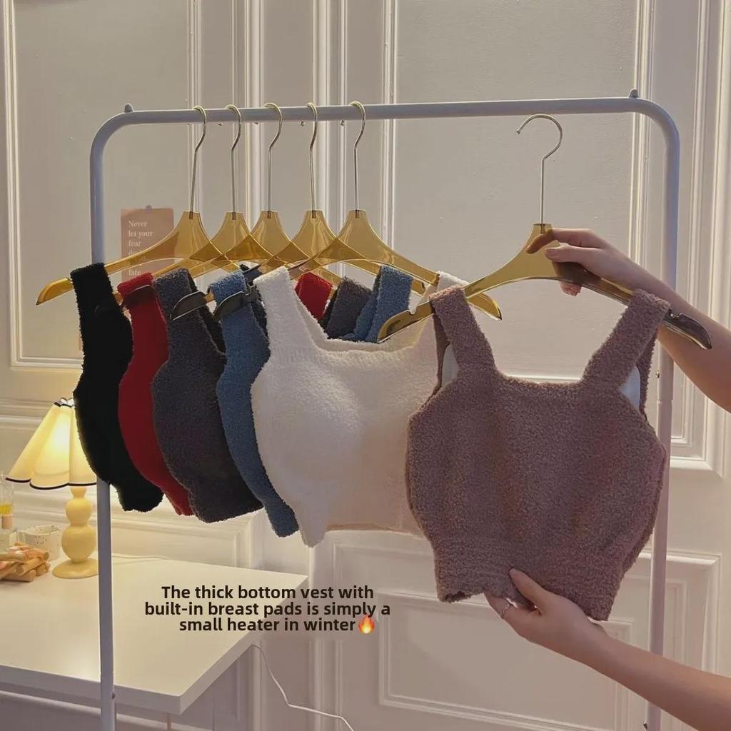 Встроенный жилет-комбинезон из плюша ягненка с нагрудными подушечками — теплый слой без бюстгальтера для осени и зимы