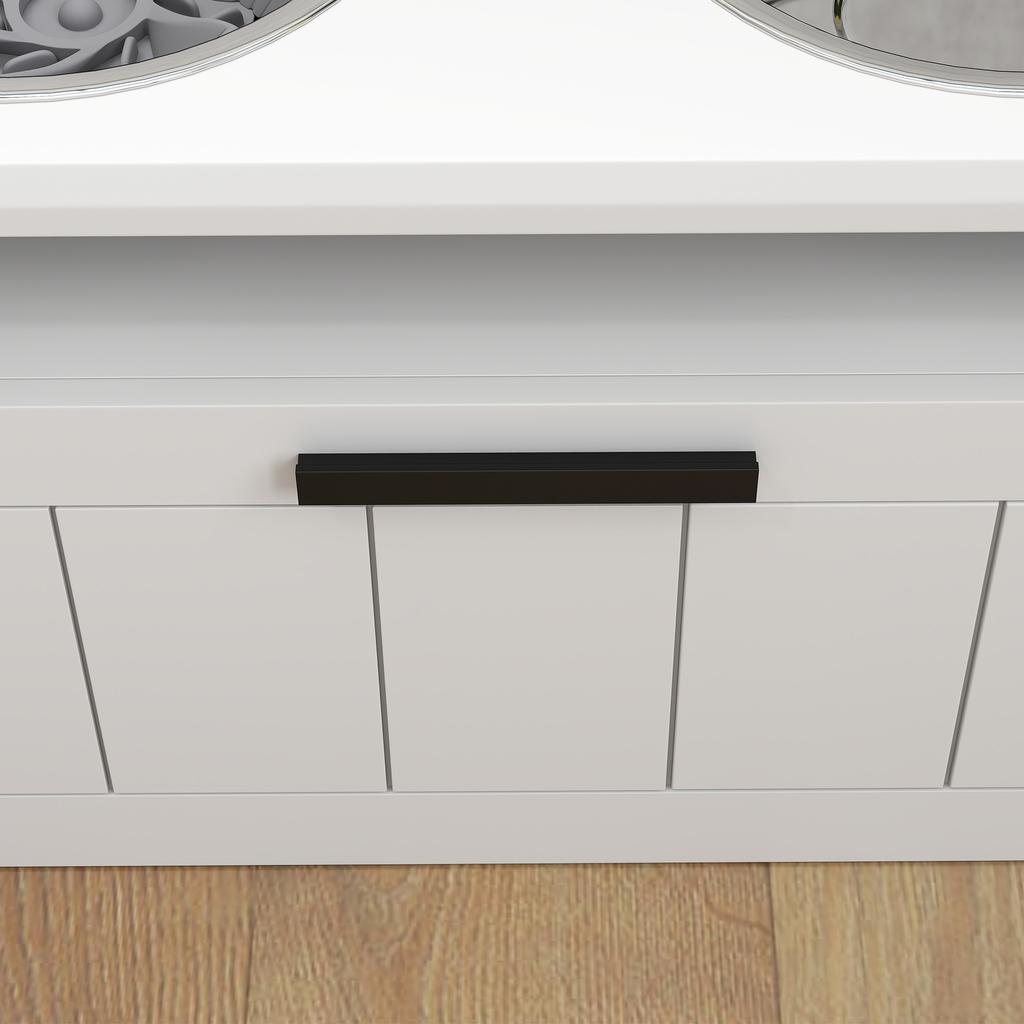 Raised Dog Bowl with Slow Feeder, Two Stainless Steel Dog Bowls, Drawer, for Large and Extra Large Dogs, White