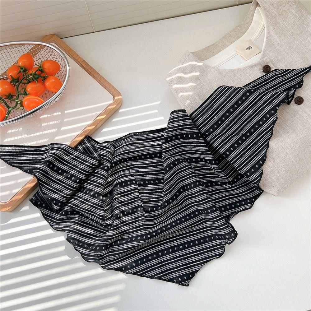 Stripe Print Bandanas Shawl Headband Sweet Triangle Hijab Scarf Cotton Linen Headscarf Vacation