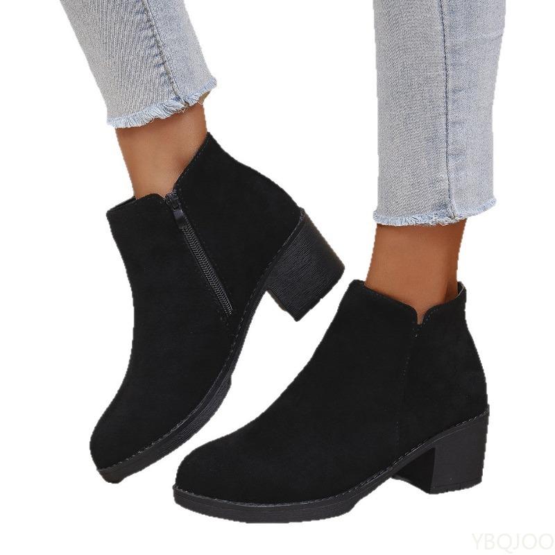 Autumn New Fashionable Versatile Thick Heel High-heeled Women's Boots Comfortable Round Toe Side Zipper Women's Boots