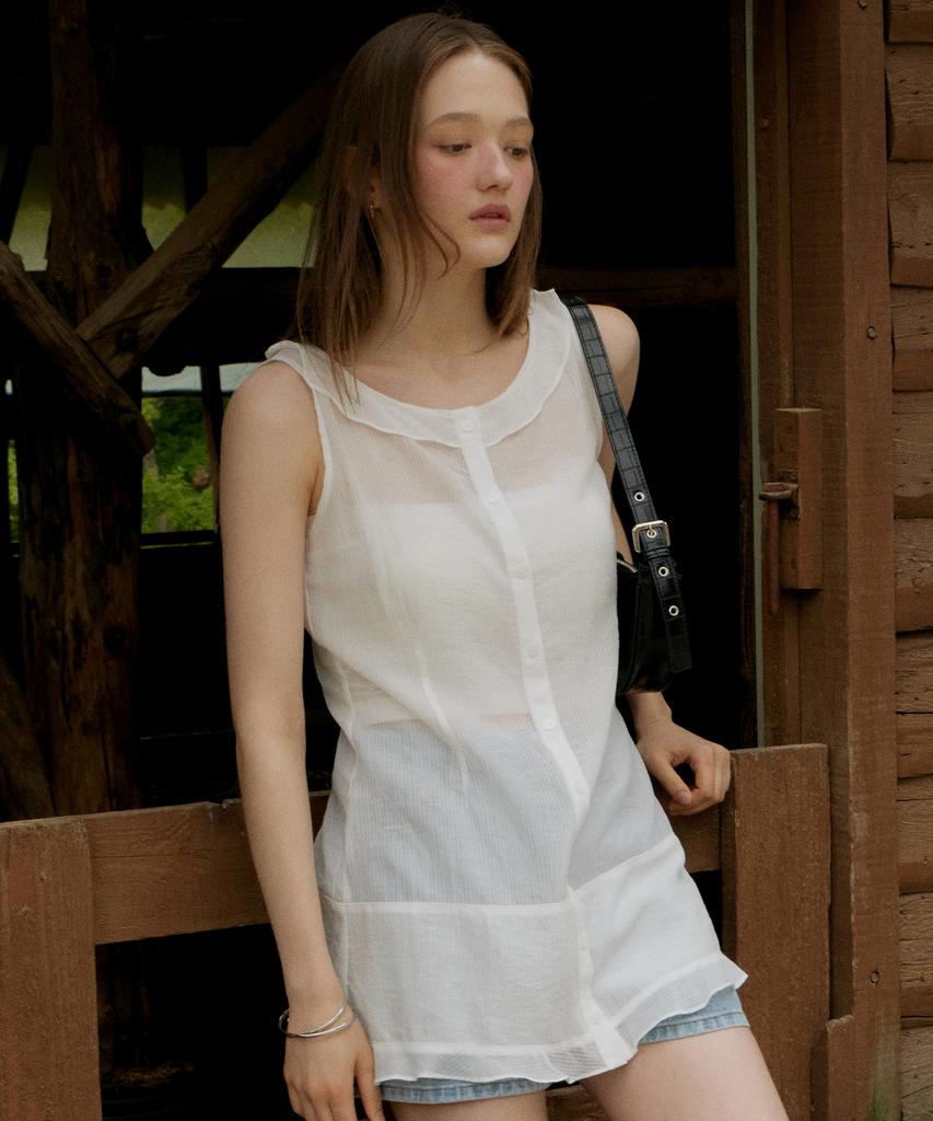 Itove Seoul Flare Sheer Mini Dress White