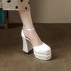 Waterproof Platform Ultra-high-heeled Sandals 12cm Thick Satin White Wedding Bridal Shoes with Bag Head Thick Heeled Shoes
