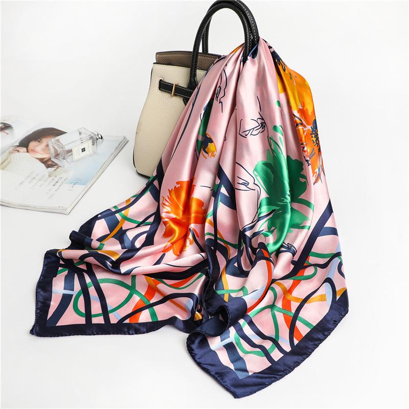 90 * 90cm New Silk Scarf Women'S Spring And Summer Decorative Scarf Sunscreen Travel Shawl Autumn And Winter Scarf Thin Edition