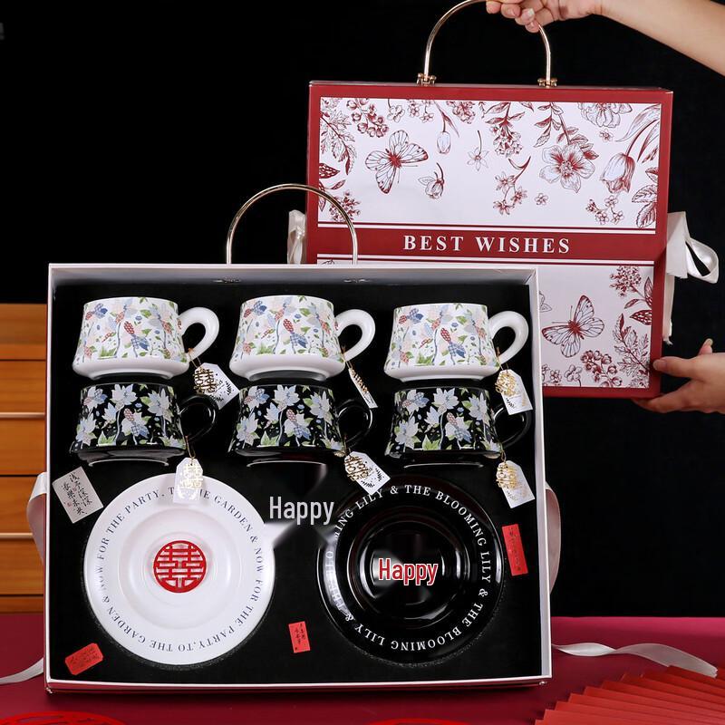 Подарочный набор керамической чашки и блюдца Lujiazui в стиле ретро с цветочным узором