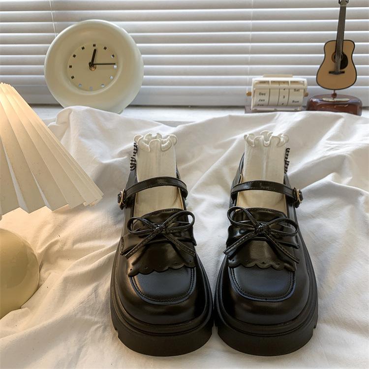 Модная ретро обувь на толстой подошве для женщин 2025 весна и осень новая униформа с бантом кожаные туфли-лодочки лоферы милая студенческая одинарная обувь
