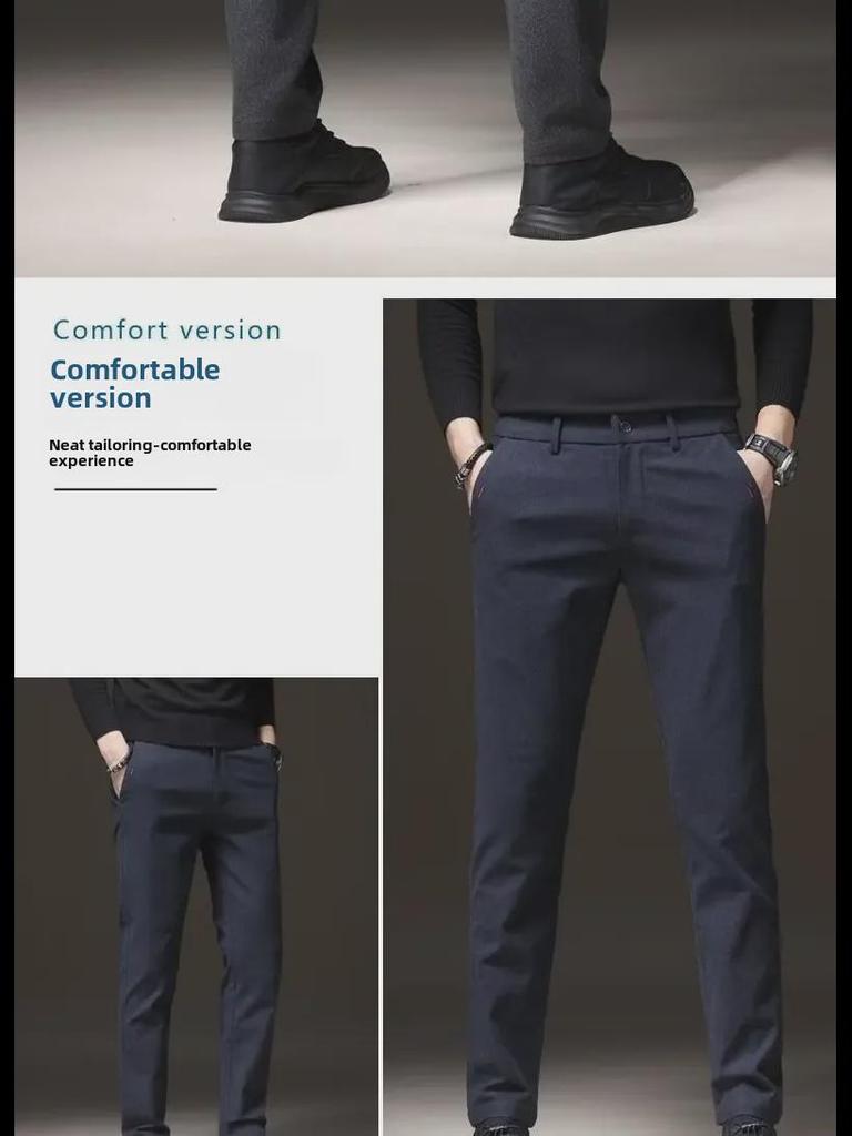 2023 Мужские приталенные утепленные повседневные брюки: Осень/Зима Свободные Прямые Брюки