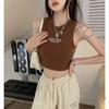 Women's Tank Top Ribbed Knitted Embroidery Letter Vest Female Summer Clothing Crop Top White Black Casual Short Tight Sport Tops