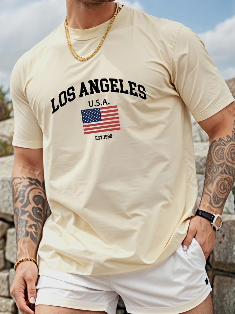 Vintage Los Angeles USA Flag Print on Premium 100 Cotton Unisexs T shirt Perfect for Summer West Coast Streetwear and Casual Style