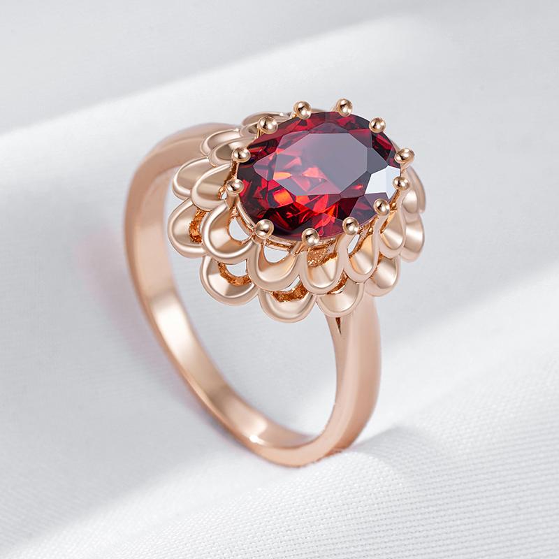 Овальные красные циркониевые большие кольца для женщин золотые кольца ювелирные изделия для вечеринок винтажные аксессуары кольца с цветами
