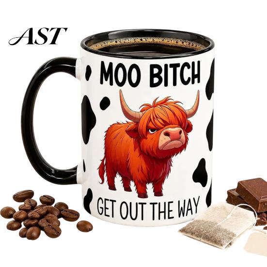 Coffee Lover Gift Box Highland Cow Ceramic Mug with Handle, Cute Animal Cup, Unique Kitchen Drinkware 350ml Capacity, Decorative for Office