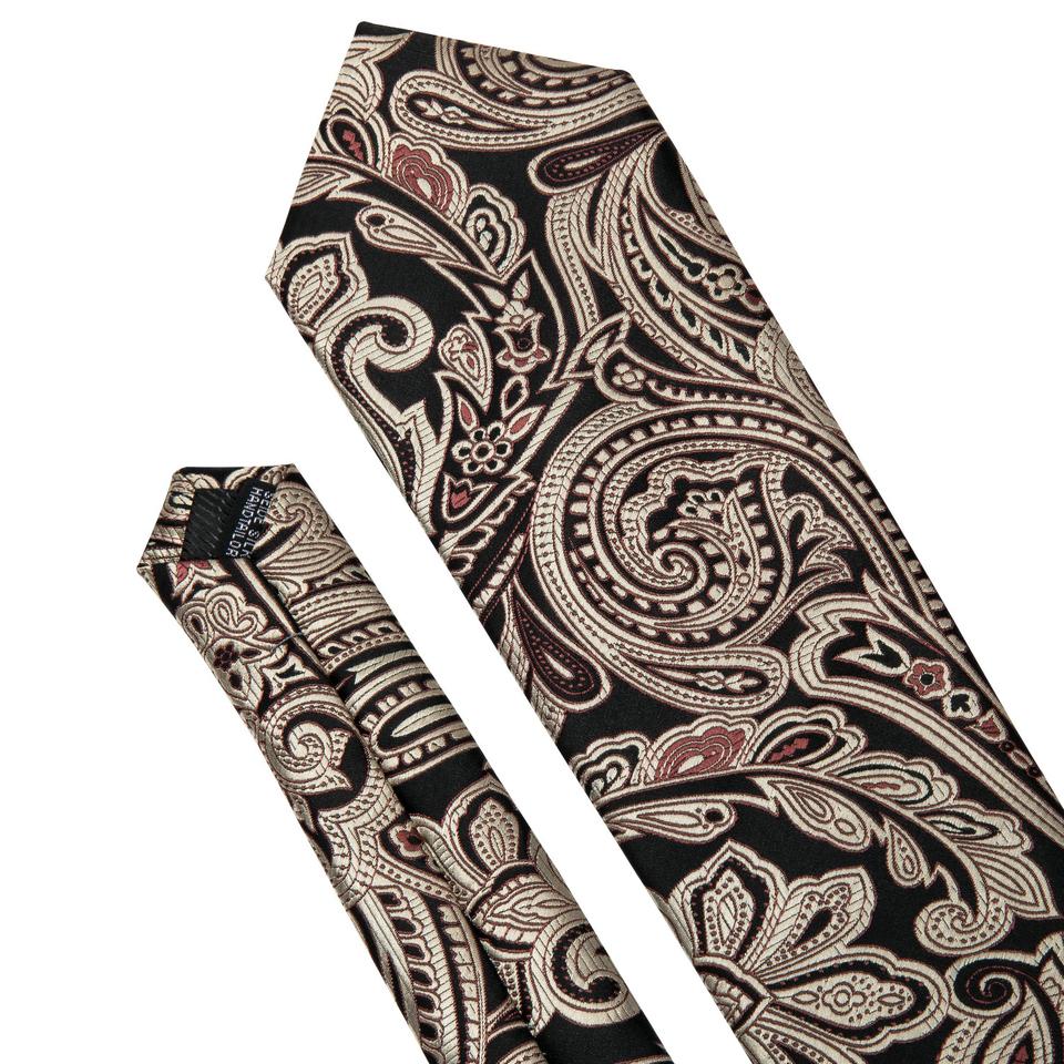 Barry.Wang Men's Silk Ties Pocket Square Cufflinks Floral Jacquard Necktie Set for Formal Designer