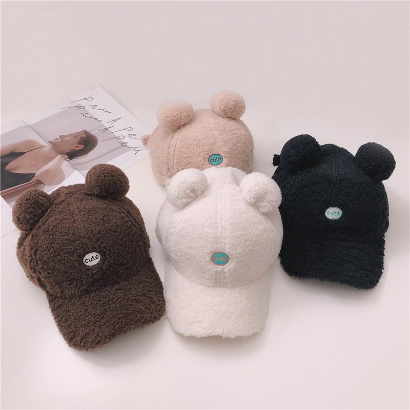 Lamb Wool Baseball Cap Women Winter Korean Style Lovely Furball Ear Cap Kawaii Warm Wild Plush Baseball Cap Hip Hop Hat