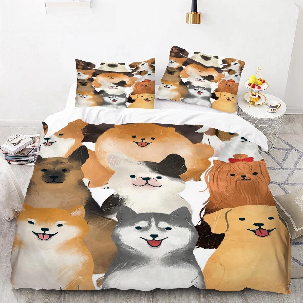 Cute Cartoon Dogs Animal 3D Duvet Cover Bedding Set Comforter Linen Pillowcases Quilt Cover Home Decor Single Double Twin Queen