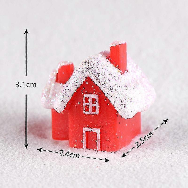 Miniature Christmas Village Houses Mini Christmas Glitter Snow Villa House Ornaments Christmas Decoration For Dollhouse Fairy Garden4pcsred