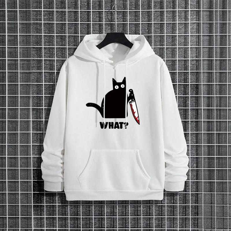 2025 New Trendy Male Funny Cartoon Cat Mens Autumn Winter Hooded Sweatshirt Urban Streetwear Casual Fashion Warm Hoody Outwear
