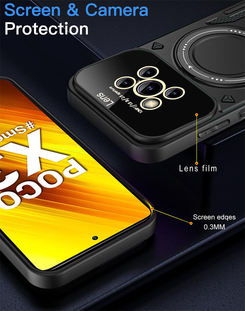 Для чехла Poco X3 Pro Чехол для телефона с магнитным кольцом-держателем для автомобиля для Xiaomi PocoX3 Poco X3 NFC Little X 3 Защитная задняя крышка с объективом из стекла