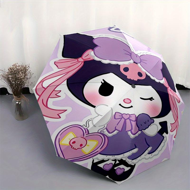 Мультяшный автоматический складной зонт Kuromi - Маленький зонт, подходящий для различных случаев, Портативный 3-складной маленький зонт для мужчин и женщин