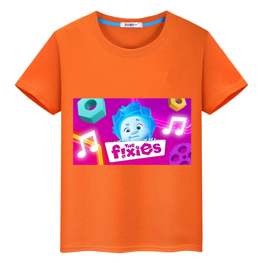 Фиксики, летние милые футболки с русским аниме, одежда для мальчиков и девочек, футболка из 100% хлопка, повседневные короткие топы с принтом, цельная детская одежда y2k