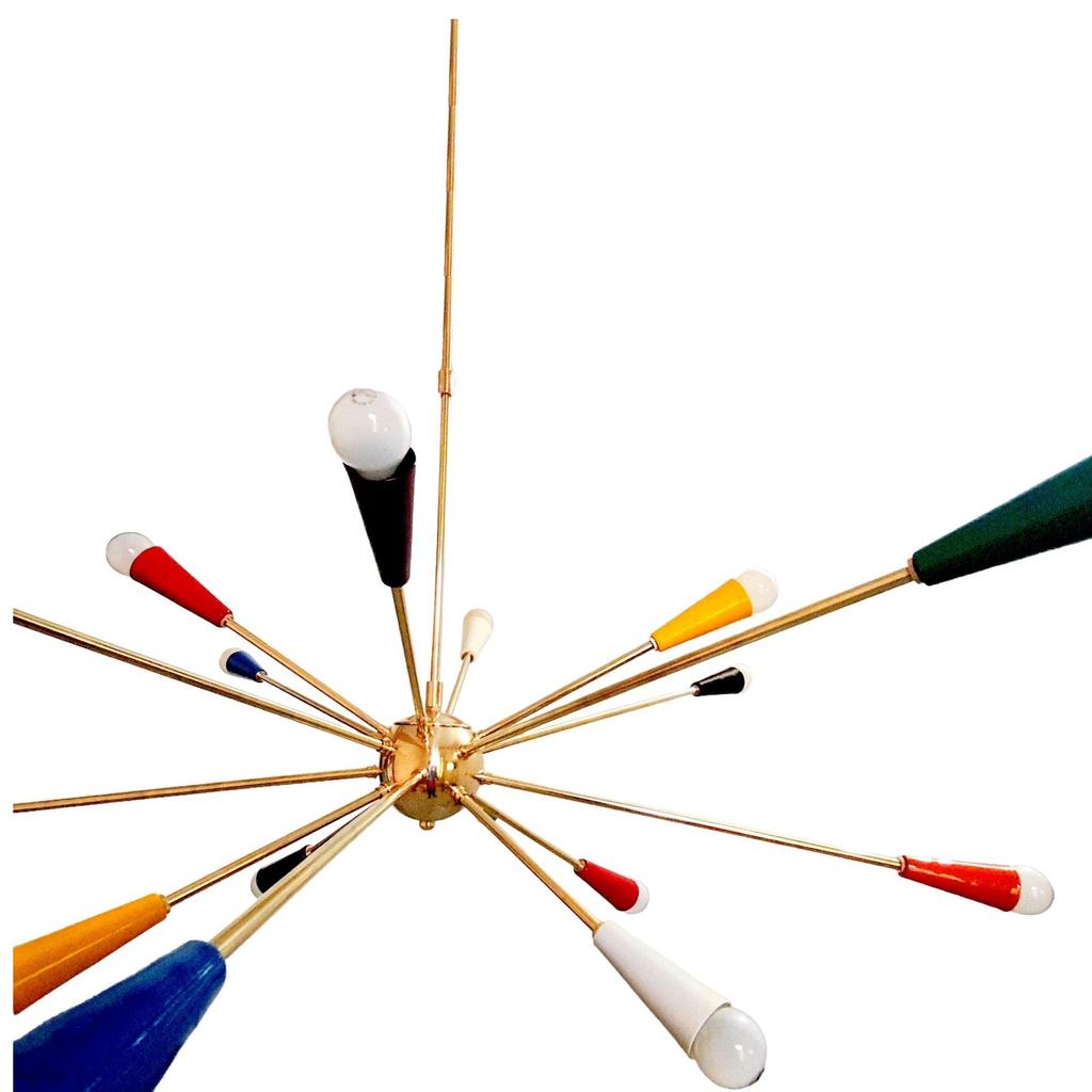 Mid-Century Design 16 Multicolored Arms Sputnik Chandelier: Brass Ceiling Light Fixture for Stylish Home Decor