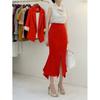 Style Latte High Waist Asymmetrical Mermaid Front Slit Skirt