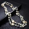 Vintage Lady Camellia Pearls Flower Long Necklace Chain Elegant Double Layers Fashion  Jewelry For Women Party Collares De Moda