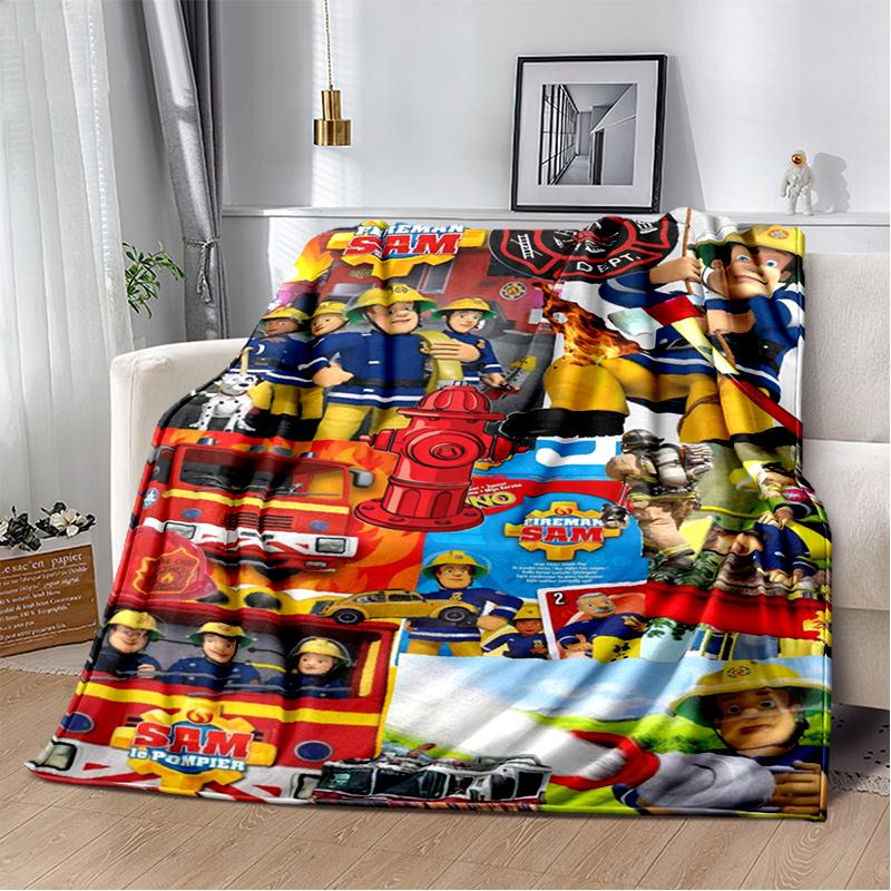3D Classic Fireman Sam Child Cartoon Blanket,Soft Throw Blanket for Home Bedroom Bed Sofa Travel Picnic Cover Kids Gift