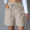 Women's Summer Shorts Casual Stretch Mid Waist Shorts with Pockets Drawstring Wide Leg