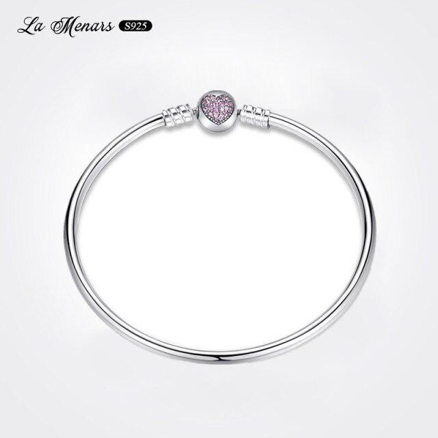 Unisex Genuine Silver Plating Round Clasp Bracelet Chain Wrist Fine Jewelry Diy Making Ornaments Fit Bead Charms