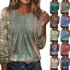 Women's Casual Fashion Floral Print Long Sleeve O-Neck Pullover Top Blouse