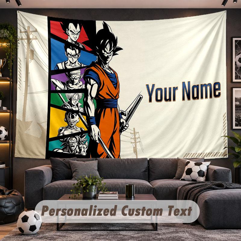 Wall Hanging Tapestry Custom NameDragon Ball Pattern Personalized Printed Fabric Wall Decor