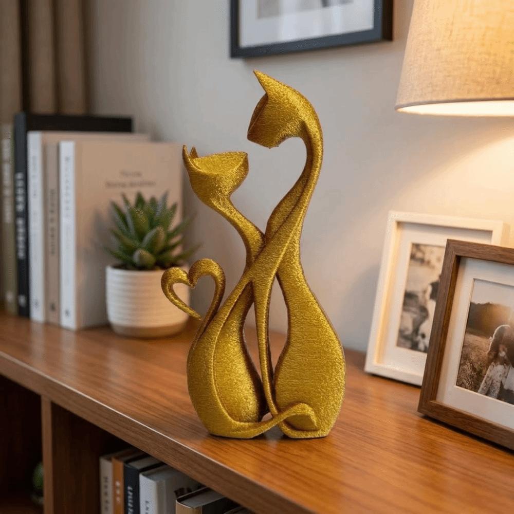 3D-печатная фигурка пары кошек, скульптура кошачьего искусства в форме сердца, настольное украшение