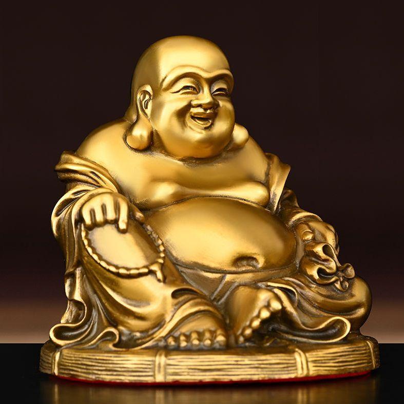 Полностью медный Будда Майтрейя, украшение для домашнего офиса, автомобиля, небольшое украшение, тканевая сумка, Будда с большим животом, улыбающийся Будда