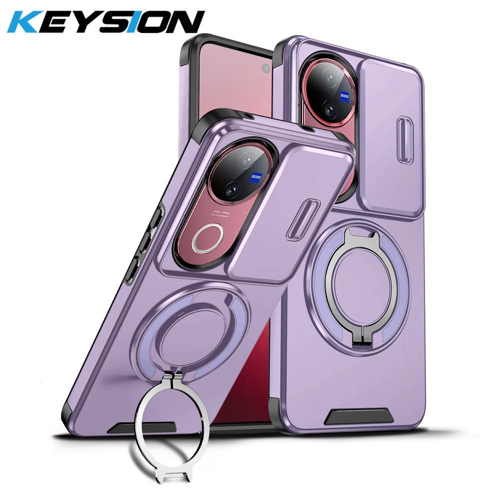 KEYSION Вращающаяся на 360° подставка-кольцо Чехол для телефона для VIVO V50 5G Защита камеры со сдвигом Магнитная противоударная задняя крышка для VIVO V50