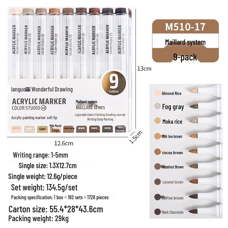 Blue Fruit M510 Soft Head Acrylic Marker Pen Set - 9 Colors for Art, Painting, and Graffiti