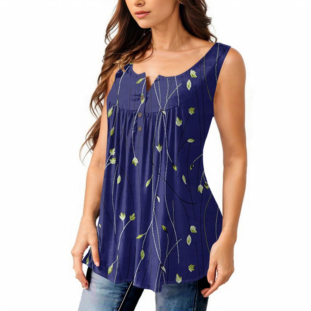 Женская мода, однотонная плиссированная повседневная футболка без рукавов, жилет на пуговицах, топ