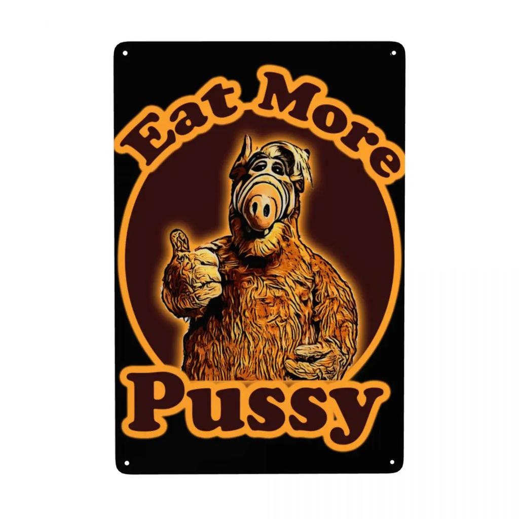 Инопланетная форма жизни ALF Мем Металлическая табличка Ретро Научная фантастика ТВ Жесть Декоративные знаки Таблички Паб Кафе Двор Мужская пещера Бар Настенный декор