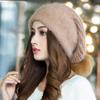 Women Winter Big Headband Stacked Plush Knitted Warm Hat Ear Protector Woolen Hat