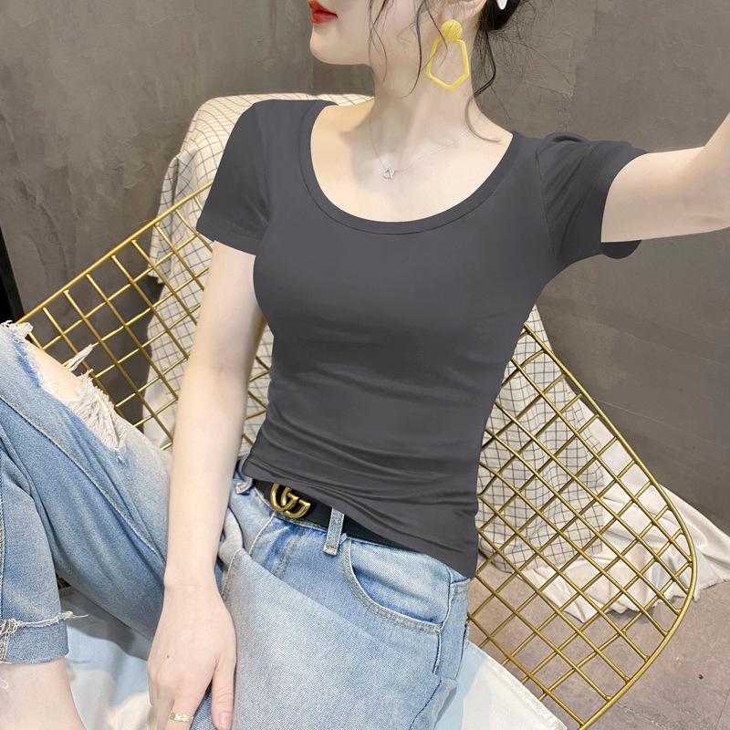 Женская летняя модальная приталенная футболка большого размера с коротким рукавом черного цвета