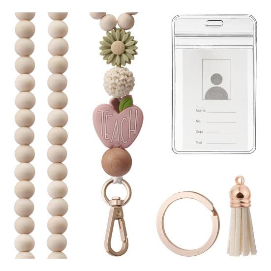 Деревянный шнурок Yousheng для удостоверения личности, ремешок для учителя с держателем удостоверения личности, брелок в стиле бохо, шнурок с бусинами, подвеска из натурального дерева