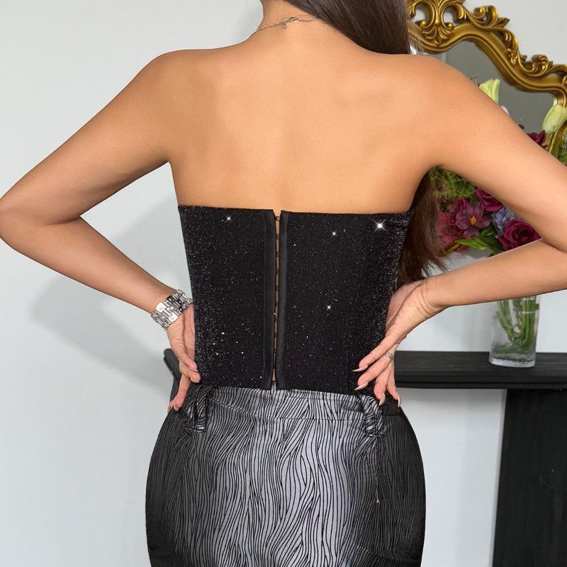 Women's Sequin Tube Top Clubwear – Sparkly Strapless Party Top with Metallic Futuristic Shine, Sexy Night Out Shirt